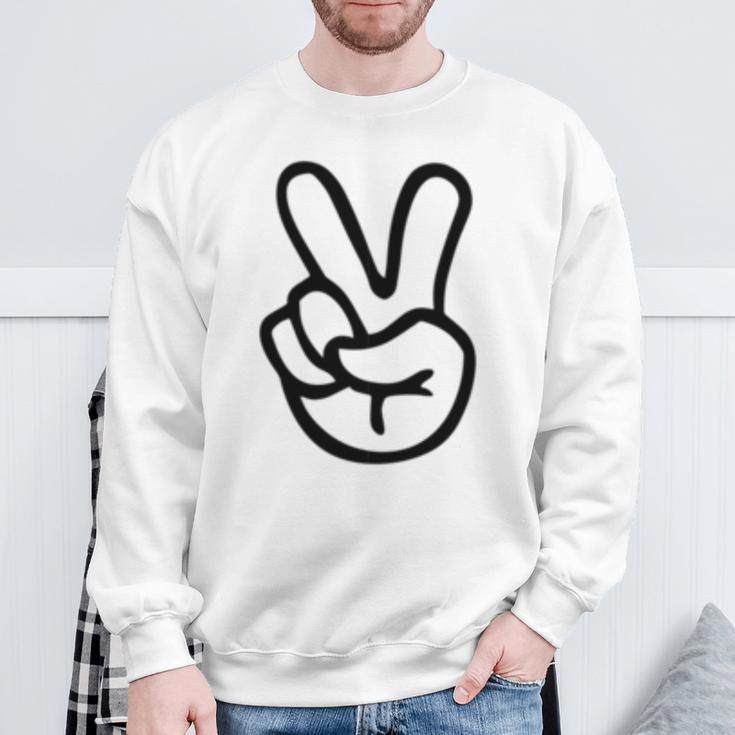 Peace Sign Fingers Peace Sign Hand Sweatshirt Gifts for Old Men