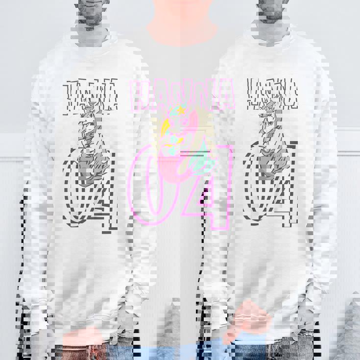 Personalisiertes Einhorn-Geburtstagsshirt Hanna 04, Weiß mit Name & Zahl Sweatshirt Geschenke für alte Männer