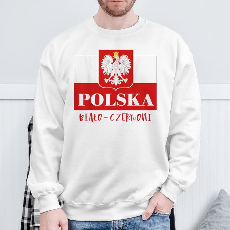 Polska Bialo-Czerwoni Polnische Flagge Polnisches Emblem Weißer Adler Sweatshirt Geschenke für alte Männer