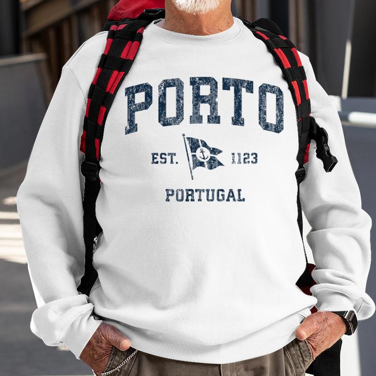 Porto Portugal Vintage Sports Navy Boat Anchor Flag Sweatshirt Gifts for Old Men