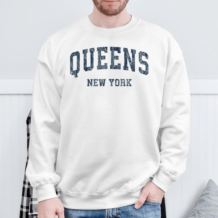 Queens New York Ny Vintage Varsity Sports Navy Sweatshirt Gifts for Old Men