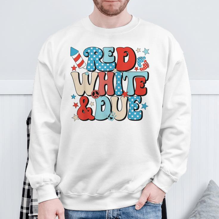 Red White And Due Retro Cute 4Th Of July Pregnancy Patriotic Sweatshirt Gifts for Old Men