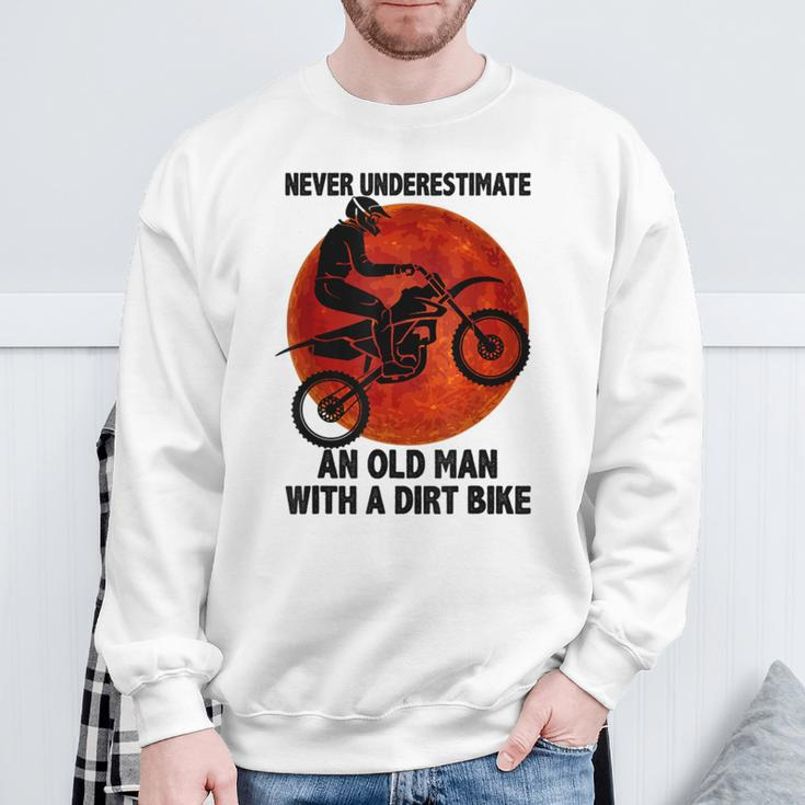 Retro Sunset Never Underestimate An Old Man With A Dirt Bike Sweatshirt Gifts for Old Men