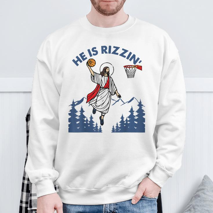 He Is Rizzin Jesus Basketball Easter Religious Sweatshirt Gifts for Old Men
