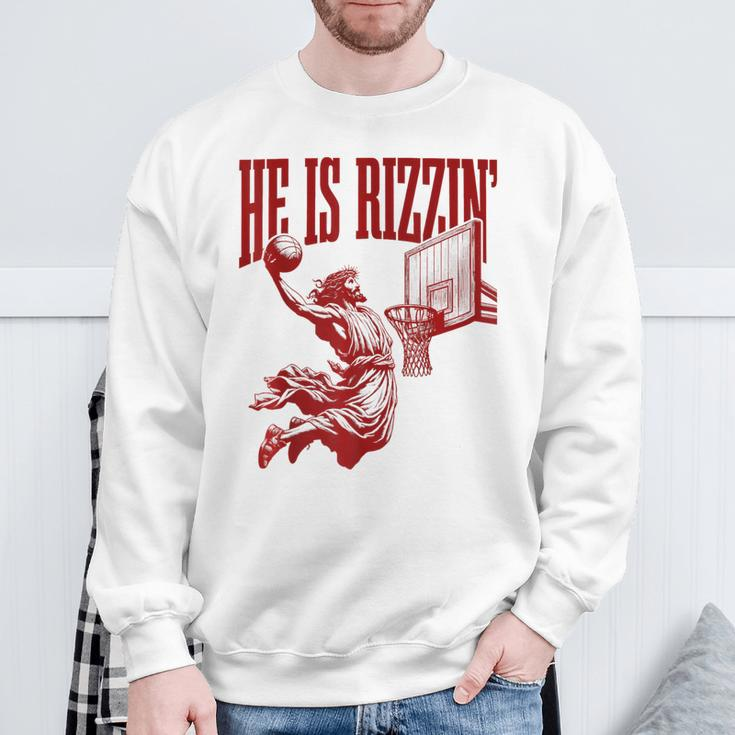 He Is Rizzin Jesus Basketball Easter Meme Sweatshirt Gifts for Old Men