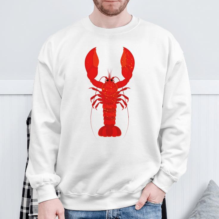 Rotes Hummer-Design Herren Sweatshirt in Weiß, Lustiges Meeresfrüchte Tee Geschenke für alte Männer