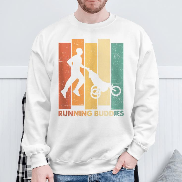 Running Buddies Buggy Baby Stroller Dad Vintage Runner Sweatshirt Gifts for Old Men