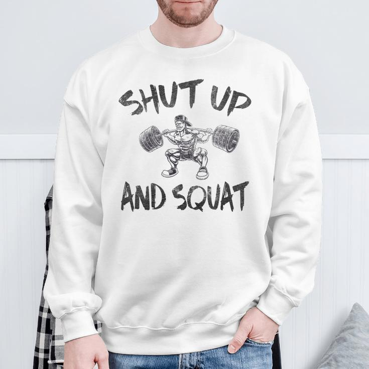 Shut Up And Squat Vintage Leg Day Sweatshirt Gifts for Old Men