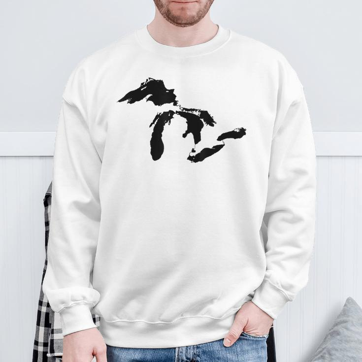 State Of Michigan Great Lakes Water Map Sweatshirt Gifts for Old Men