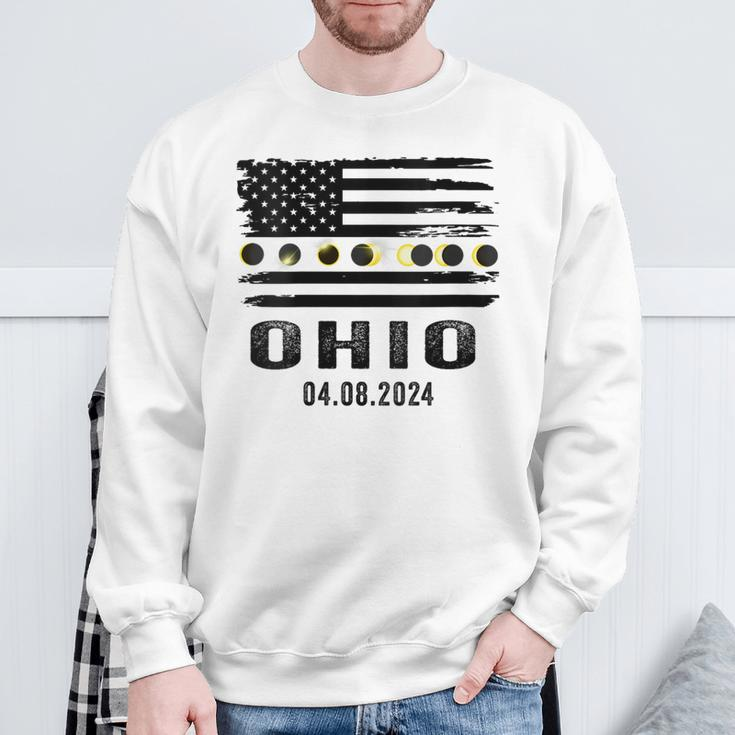 Total Solar Eclipse 2024 Totality Ohio Usa American Flag Sweatshirt Gifts for Old Men