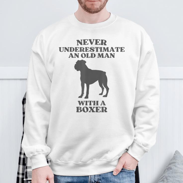 Never Underestimate An Old Man With A Boxer Dog Sweatshirt Gifts for Old Men