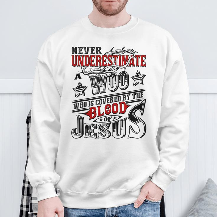 Never Underestimate Woo Family Name Sweatshirt Gifts for Old Men