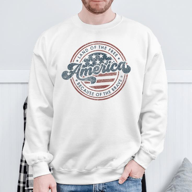 Vintage America Land Of The Free Because Of The Brave Sweatshirt Gifts for Old Men