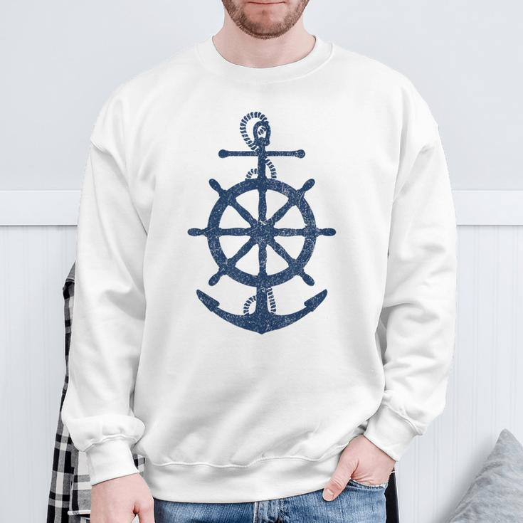Vintage Distressed Sail Boating Nautical Grungy Navy Anchor Sweatshirt Gifts for Old Men