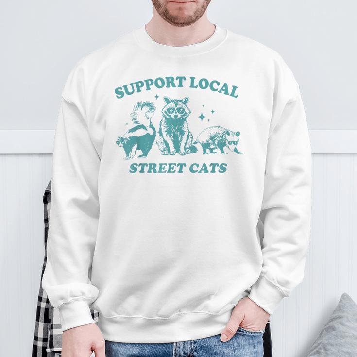 Vintage Support Local Street Cats Raccoon Opossum Skunk Sweatshirt Gifts for Old Men