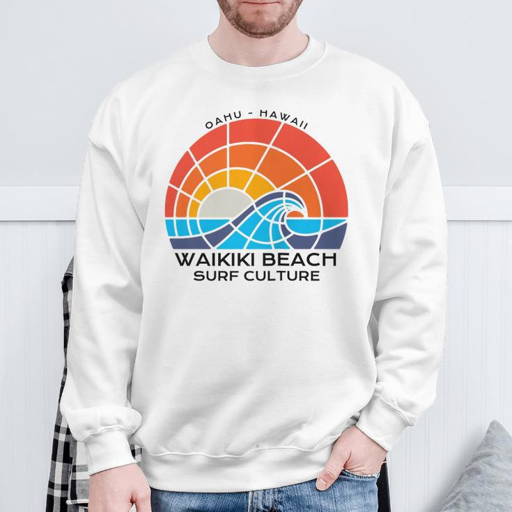 Waikiki Surf Culture Colorful Beach Sweatshirt Gifts for Old Men