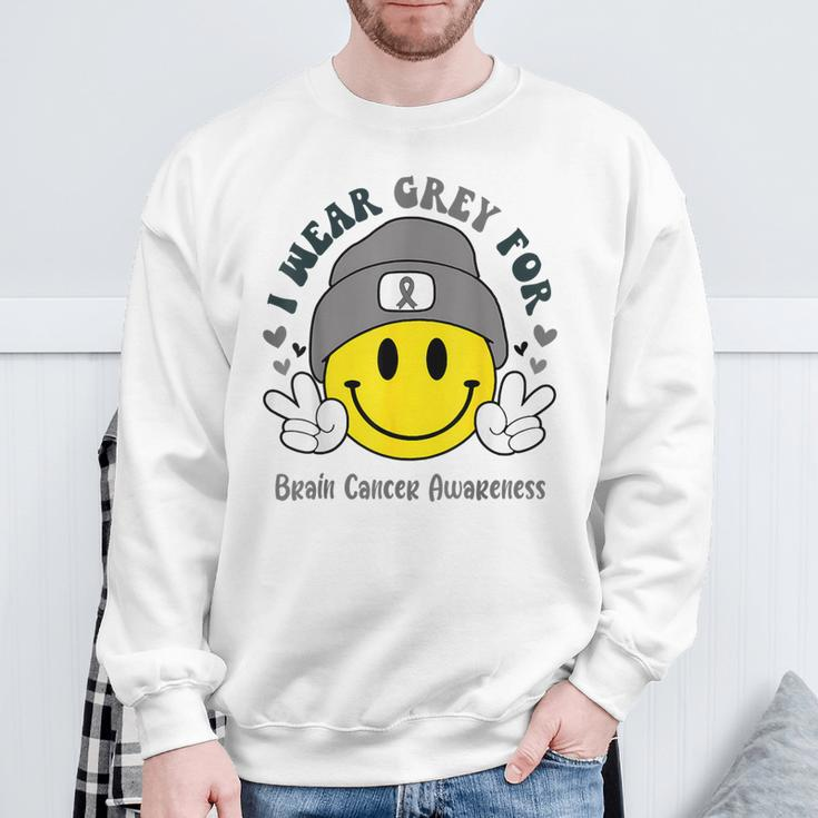 I Wear Gray For Brain Cancer Awareness Brain Tumor Family Sweatshirt Gifts for Old Men