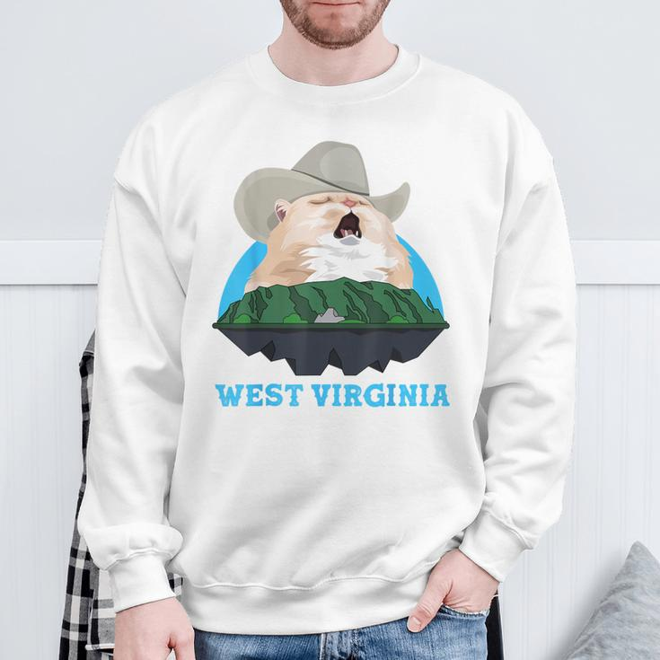 West Virginia Cowboy Cat Singing Meme Meowdy Sweatshirt Gifts for Old Men