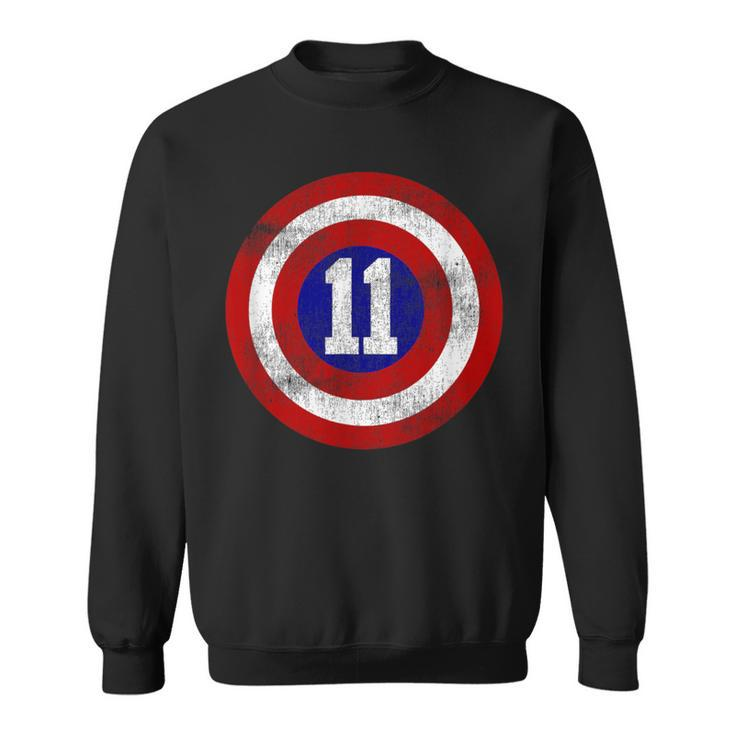 11 Year Old 11Th Birthday Party Distressed Captain Sheild Sweatshirt