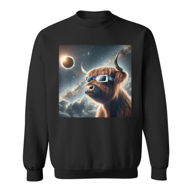 2024 Solar Eclipse Highland Cow Wearing Glasses Totality Sweatshirt
