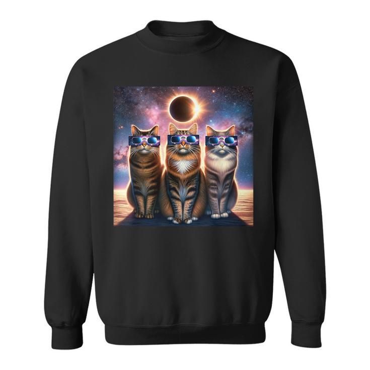 2024 Solar Eclipse Three Cats Wearing Glasses Totality Sweatshirt