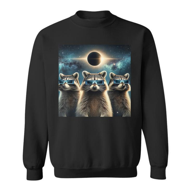 2024 Solar Eclipse Three Raccoons Wearing Glasses Totality Sweatshirt