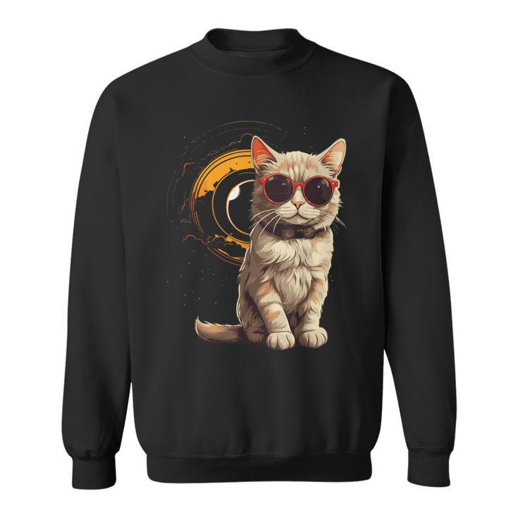 2024 Total Solar Eclipse Cat Wearing Solar Eclipse Glasses Sweatshirt