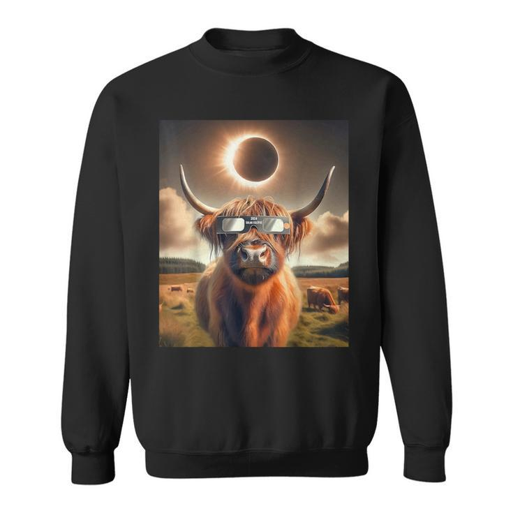 2024 Total Solar Eclipse Highland Cow Wearing Sunglasses Sweatshirt