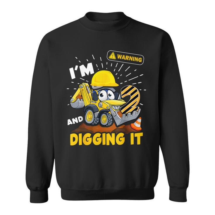 2Nd Birthday Boys Construction Excavator 2 Years Old Digger Sweatshirt