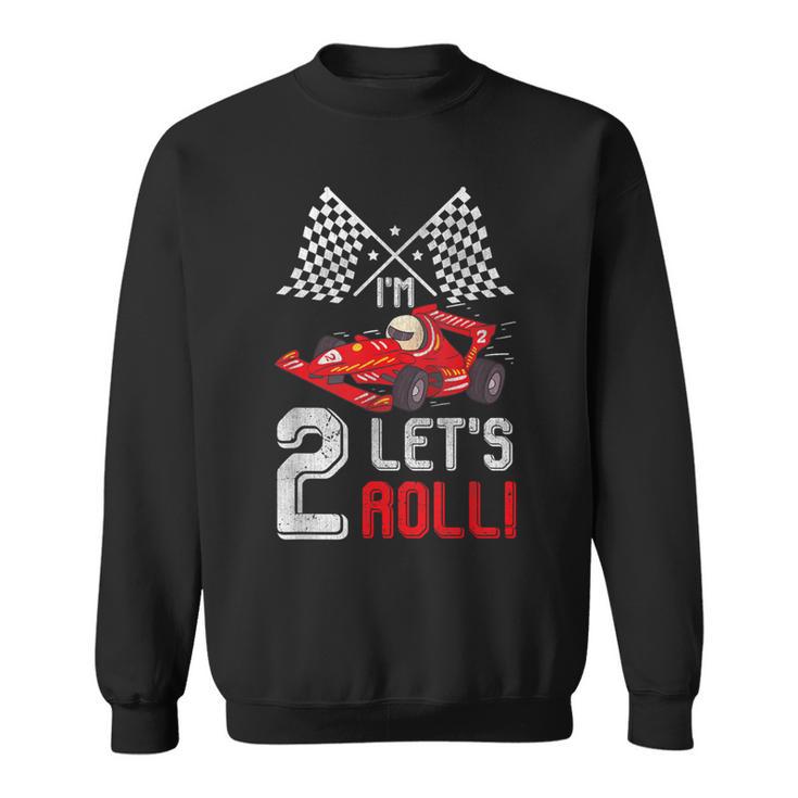 2Nd Birthday Race Car 2 Year Old Let's Roll Toddler Boy Sweatshirt