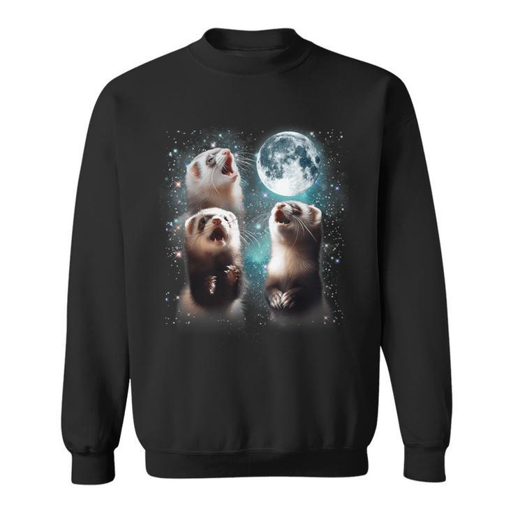 3 Ferret Moon Howling Ferret Head For Men Women Kid Sweatshirt