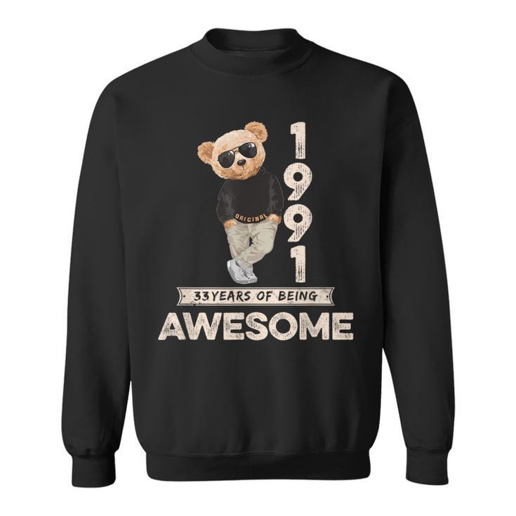 33 Geburtstag Herren Damen 1991 Original Awesome Teddybär Sweatshirt