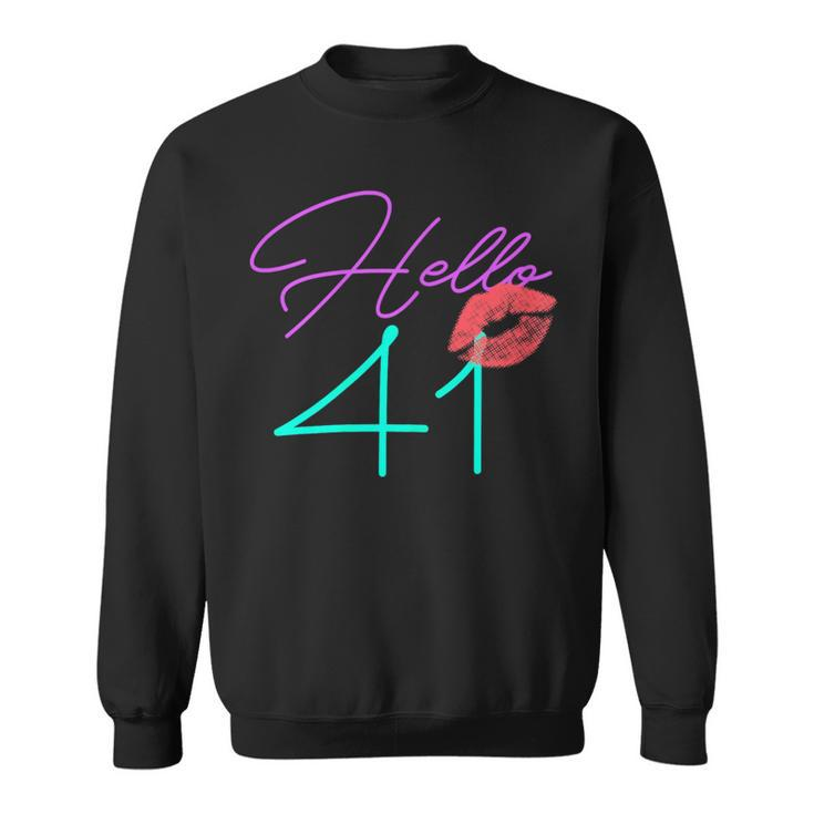 41St Birthday Hello 41 Kiss Purple Bday Women Sweatshirt