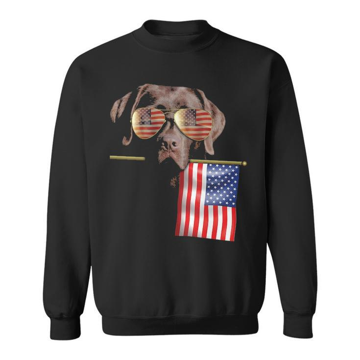 4Th Of July Fun American Flag Chocolate Labrador Dog Lover T Sweatshirt