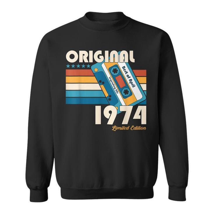 50Th Birthday Man April Vintage 1974 Vintage Cassette Sweatshirt
