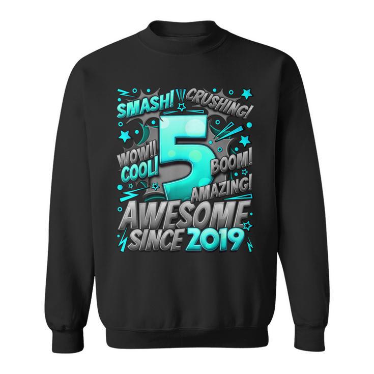 5Th Birthday Comic Style Awesome Since 2019 5 Year Old Boy Sweatshirt