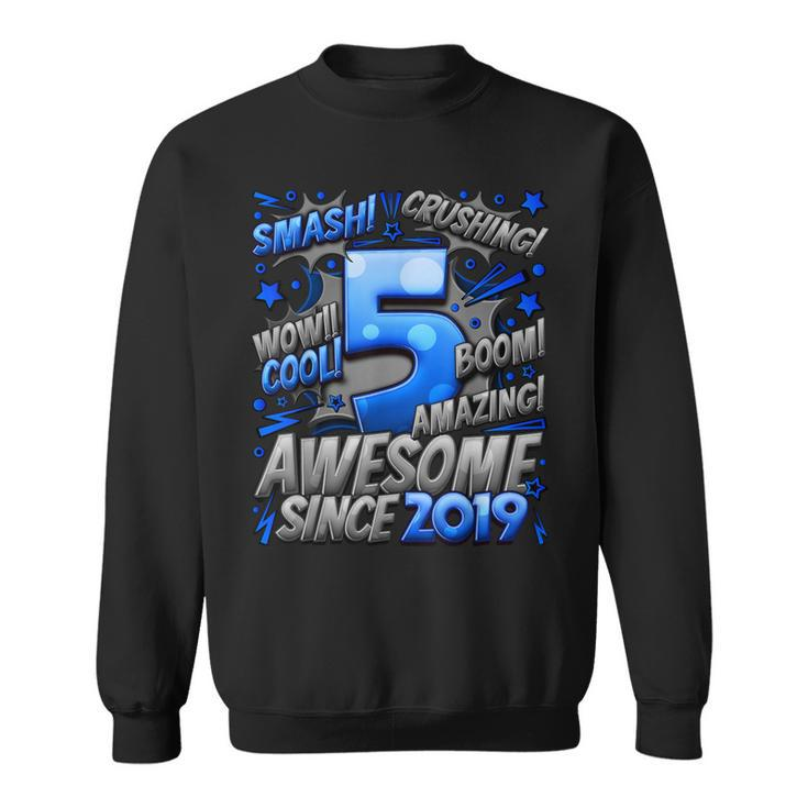 5Th Birthday Comic Style Awesome Since 2019 5 Year Old Boy Sweatshirt