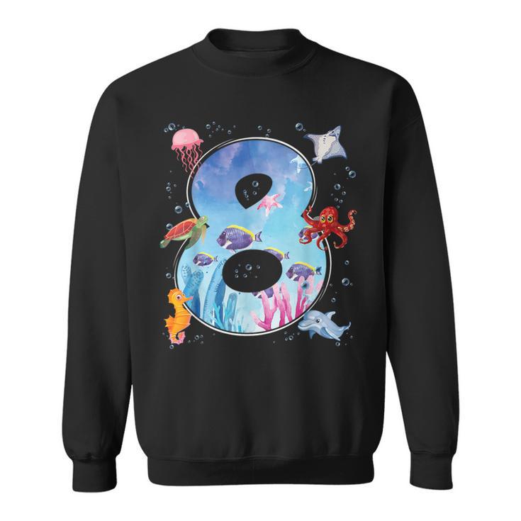 8Th Birthday Party Ocean 8 Year Old Sea Fish Aquarium Boy Sweatshirt