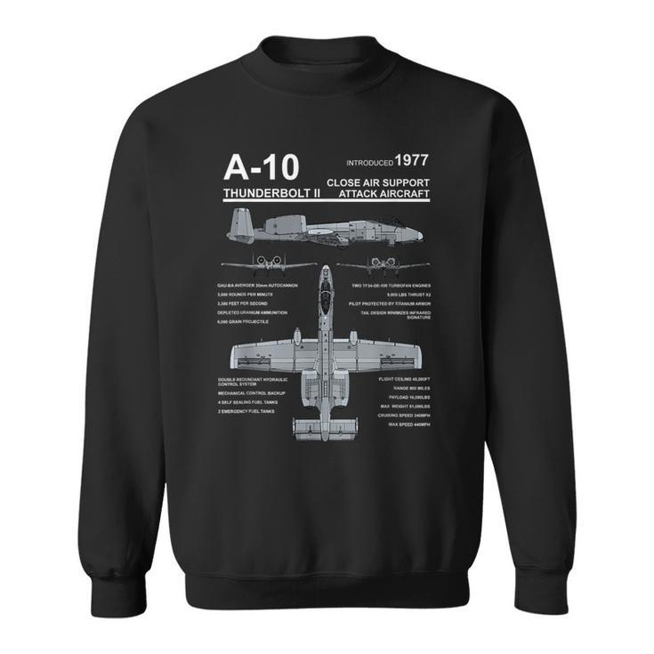 A-10 Thunderbolt Ii Warthog Military Jet Spec Diagram Sweatshirt