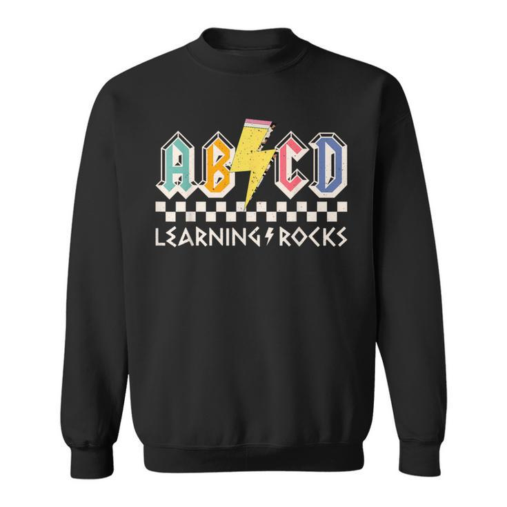 Abcd Learning Rocks Rock'n Roll Teachers Pencil Lightning Sweatshirt