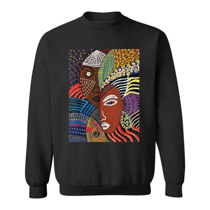 Abstract Brown Skin African American Tribal Mask Black Sweatshirt
