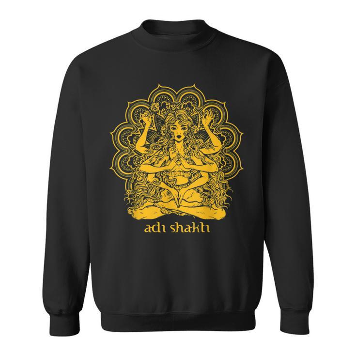 Adi Shakti Herren Sweatshirt, Spirituelles Yoga Motiv Gold auf Schwarz