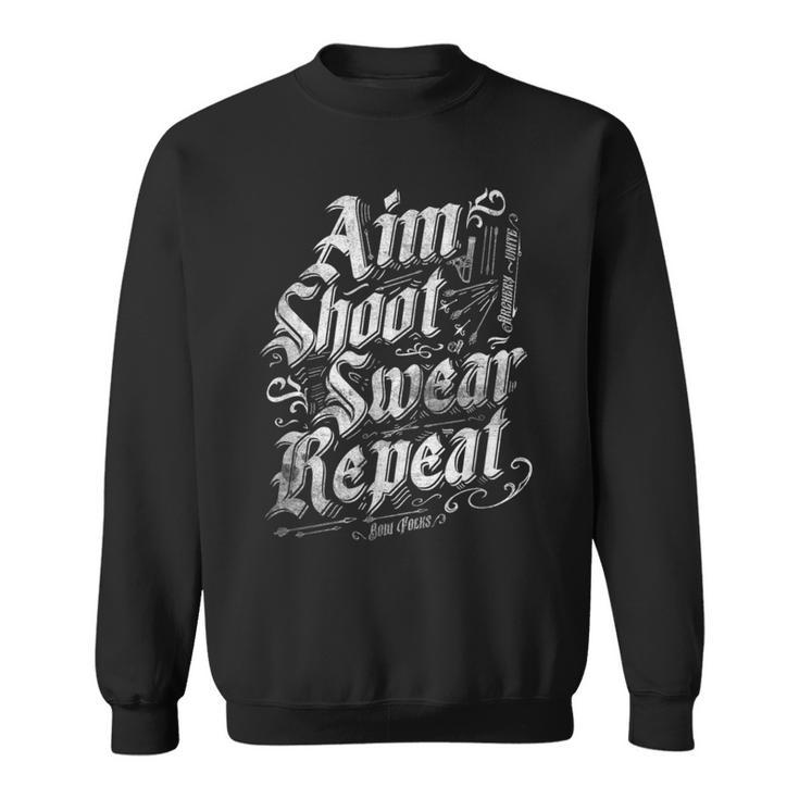 Aim Shoot Swear Repeat Archery Archer Vintage Retro Sweatshirt