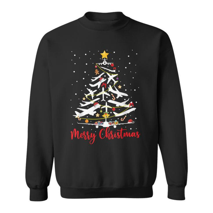 Airplane Christmas Tree Merry Christmas Most Likely Pilot Sweatshirt