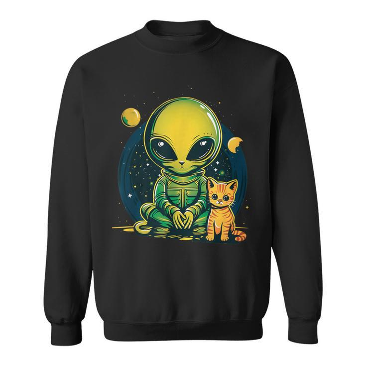 Alien And Cat Cat Selfie With Alien Vintage Ufo Sweatshirt