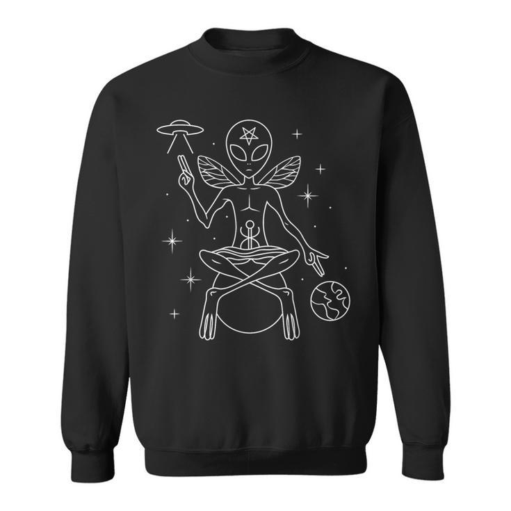 Alien Outer Space Man Satanic Baphomet With Pentagram & Ufo Sweatshirt
