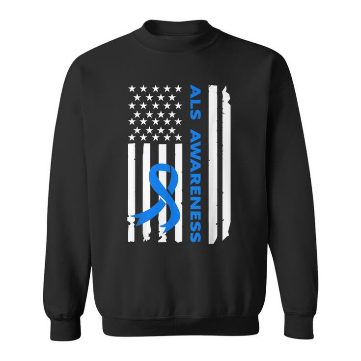 Als Awareness Blue Ribbon American Flag Sweatshirt