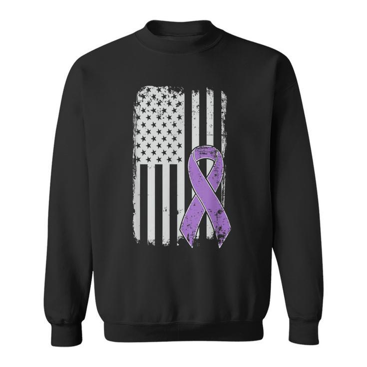 Alzheimers Awareness Usa American Flag Alz Dementia Ribbon Sweatshirt