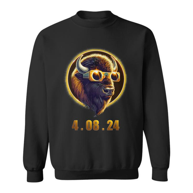 American Bison Buffalo Wearing Glasses Solar 2024 Eclipse Sweatshirt