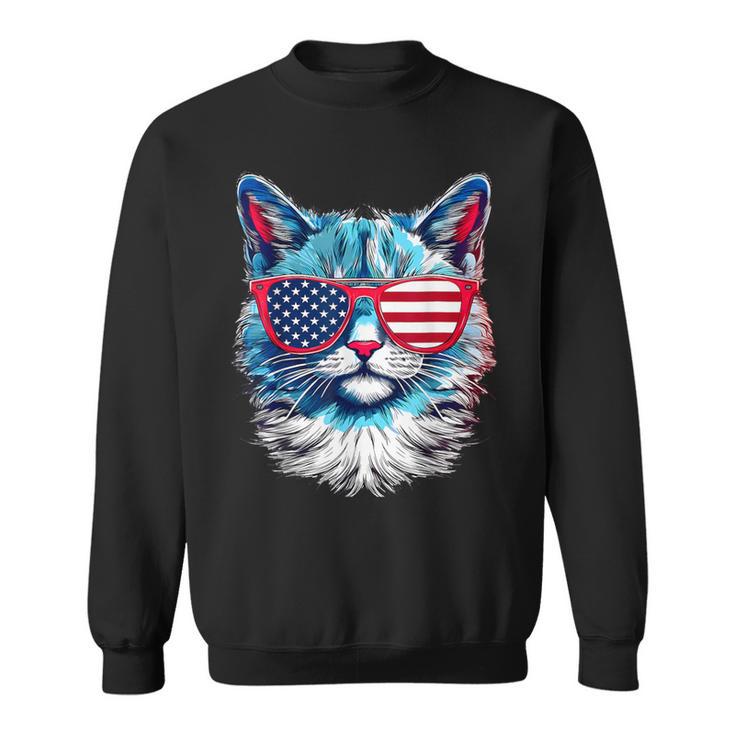 American Cat Sunglasses Usa Flag 4Th Of July Memorial Day Sweatshirt